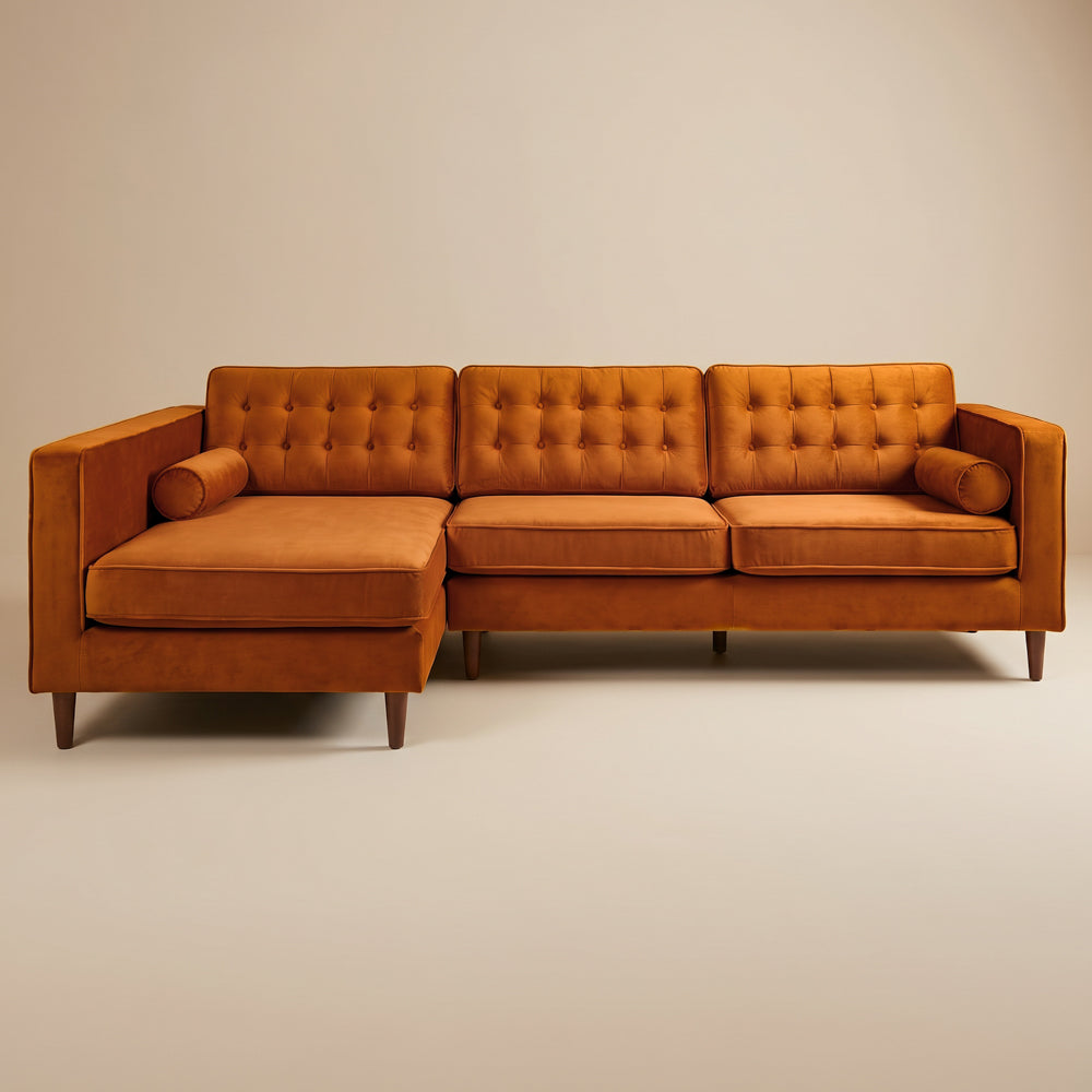Olson Mid-Century Modern Burnt Orange Velvet Upholstered Left-Facing Sectional Sofa | MidinMod