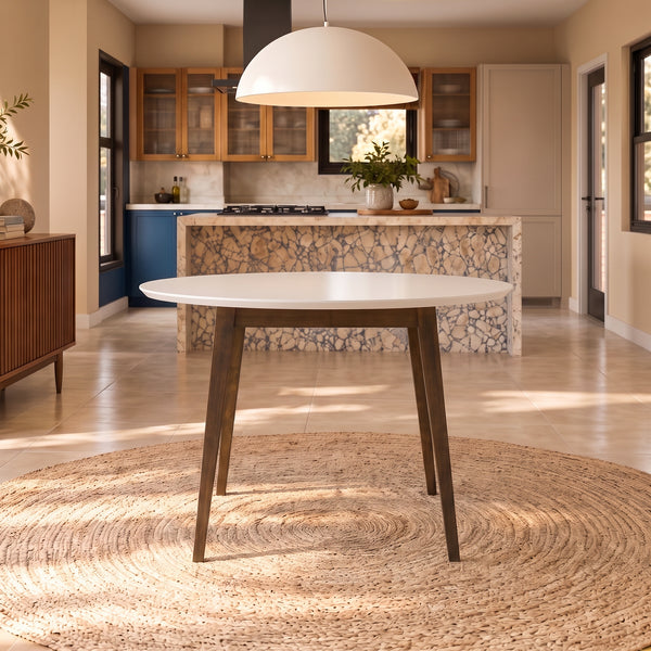 Palmer Solid Wood White Top Round Dining Table | MidinMod
