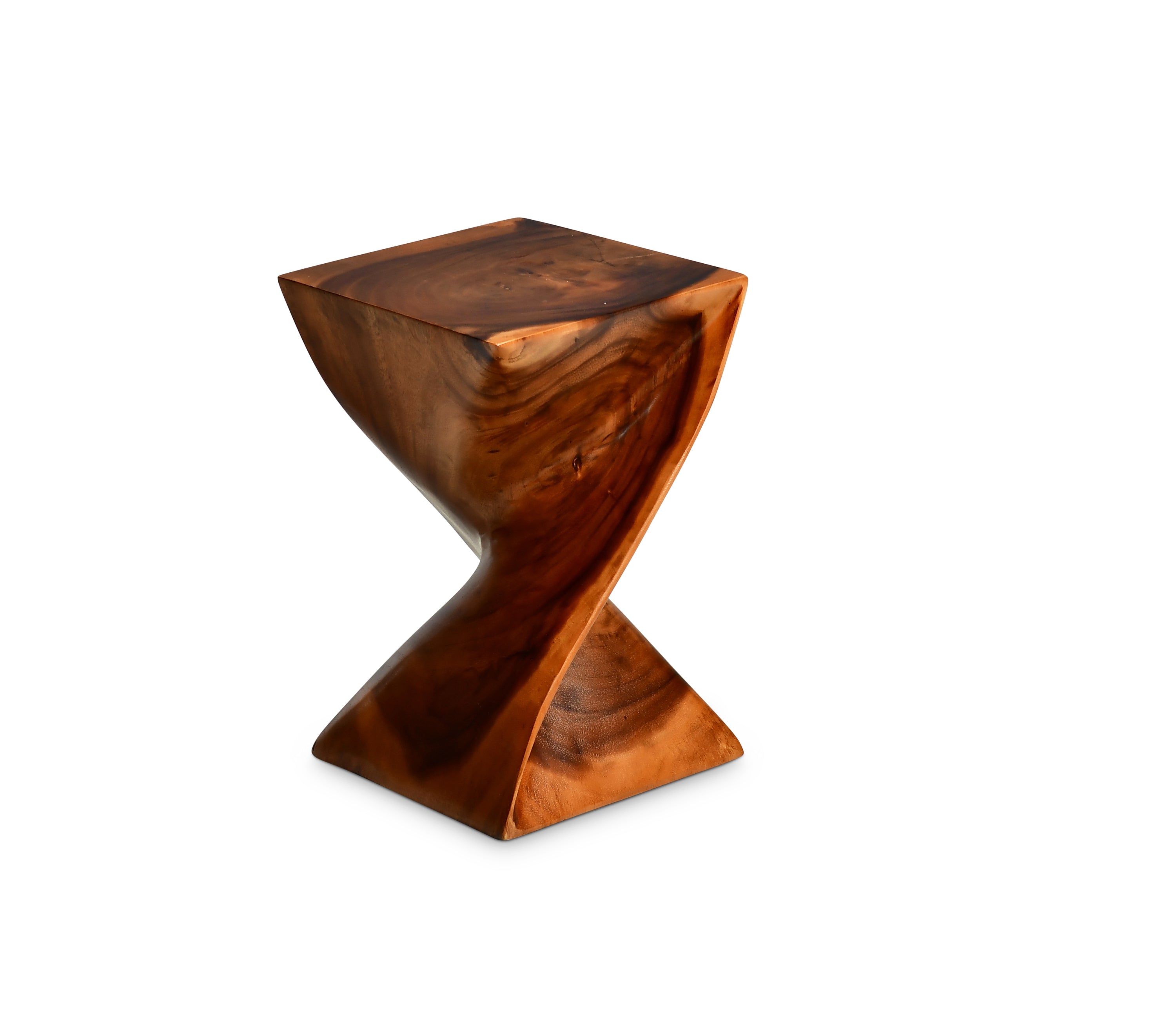 Paloma Dark Brown Solid Wood Twist Side Table with Natural Wood Finish - MidinMod