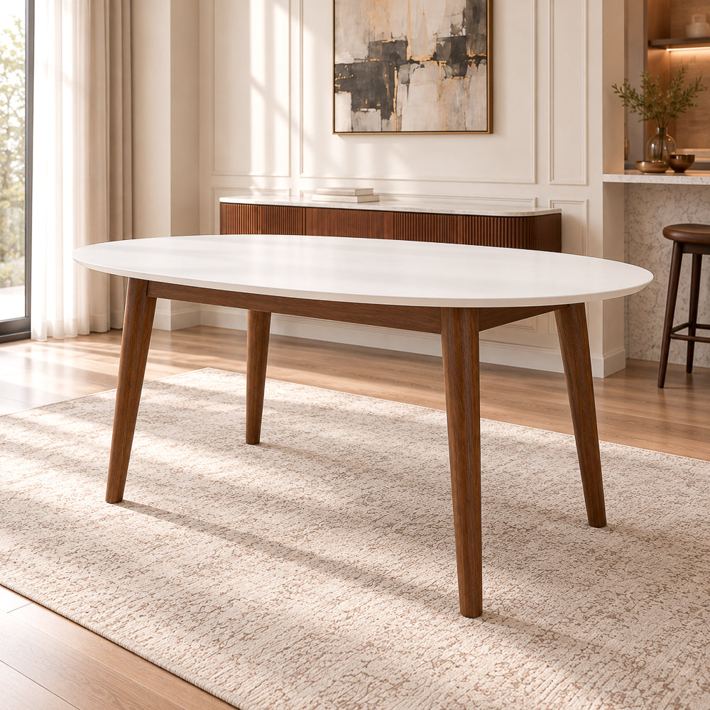 Rixos Solid Wood Oval Dining Table with White Top | MidinMod