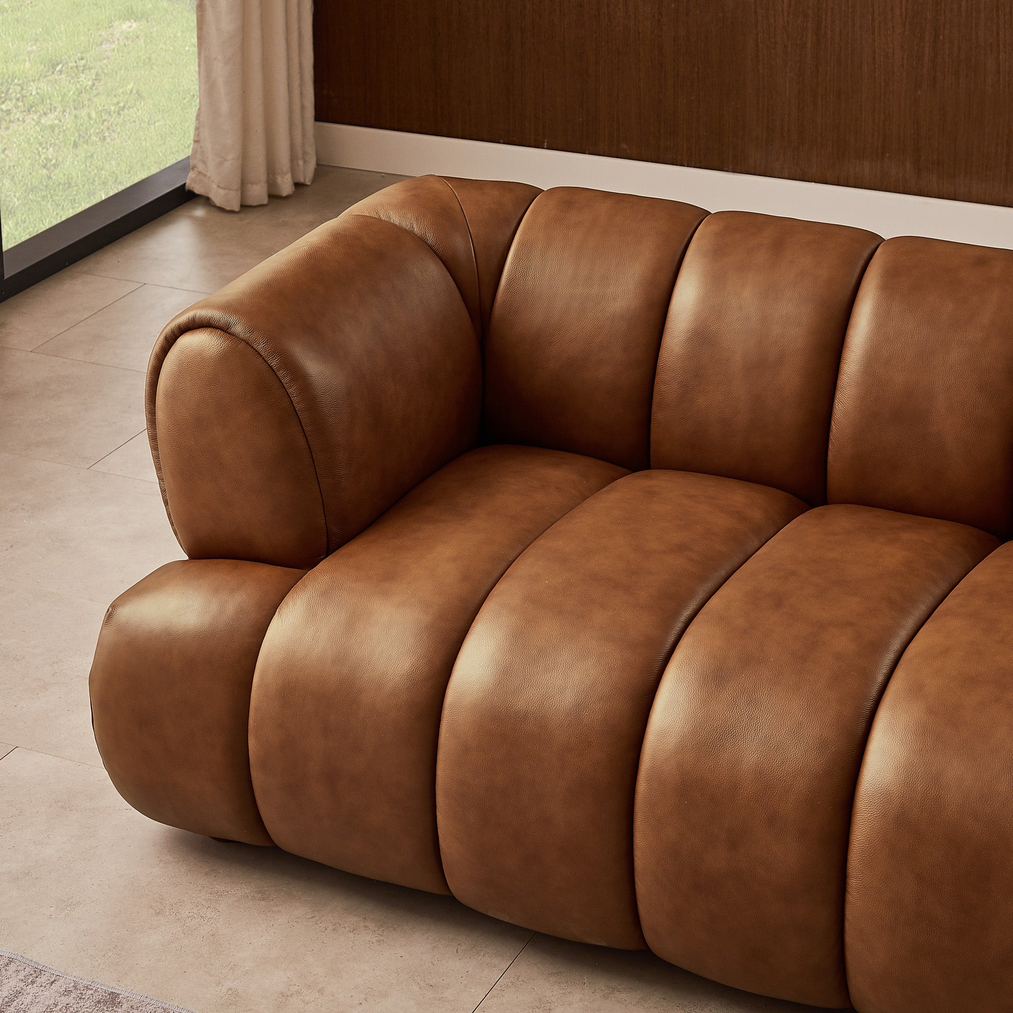 Rover Modern Cognac Top-Grain Leather Sofa | MidinMod