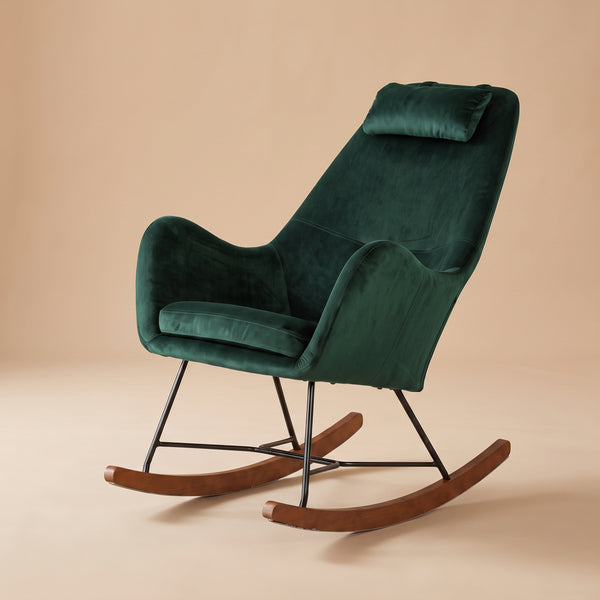 Rumi Green Velvet Rocking Chair | Mid-Century Modern Nursery & Lounge Rocker | MidinMod