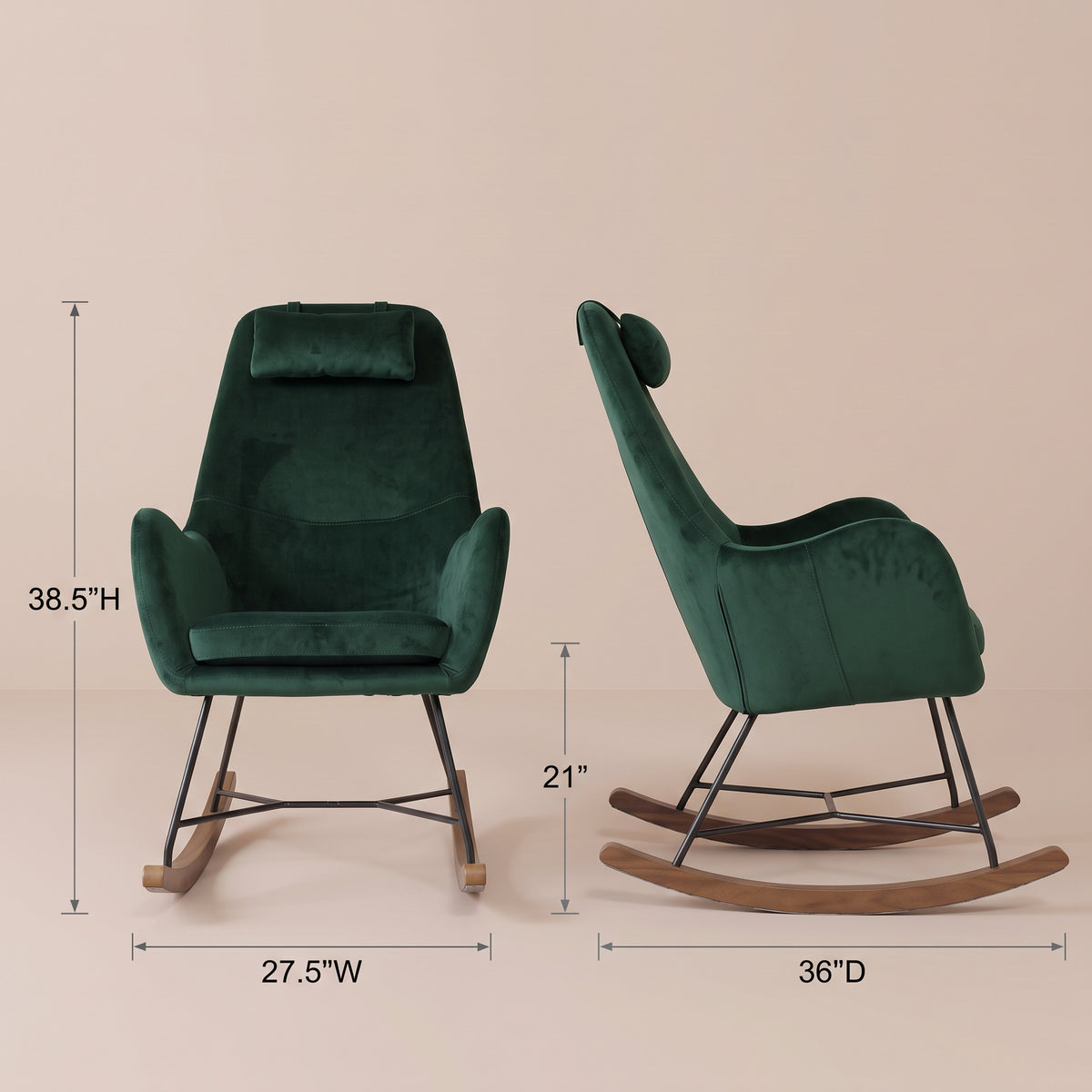 Rumi Blue Velvet Rocking Chair | Mid-Century Modern Nursery & Lounge Rocker | MidinMod