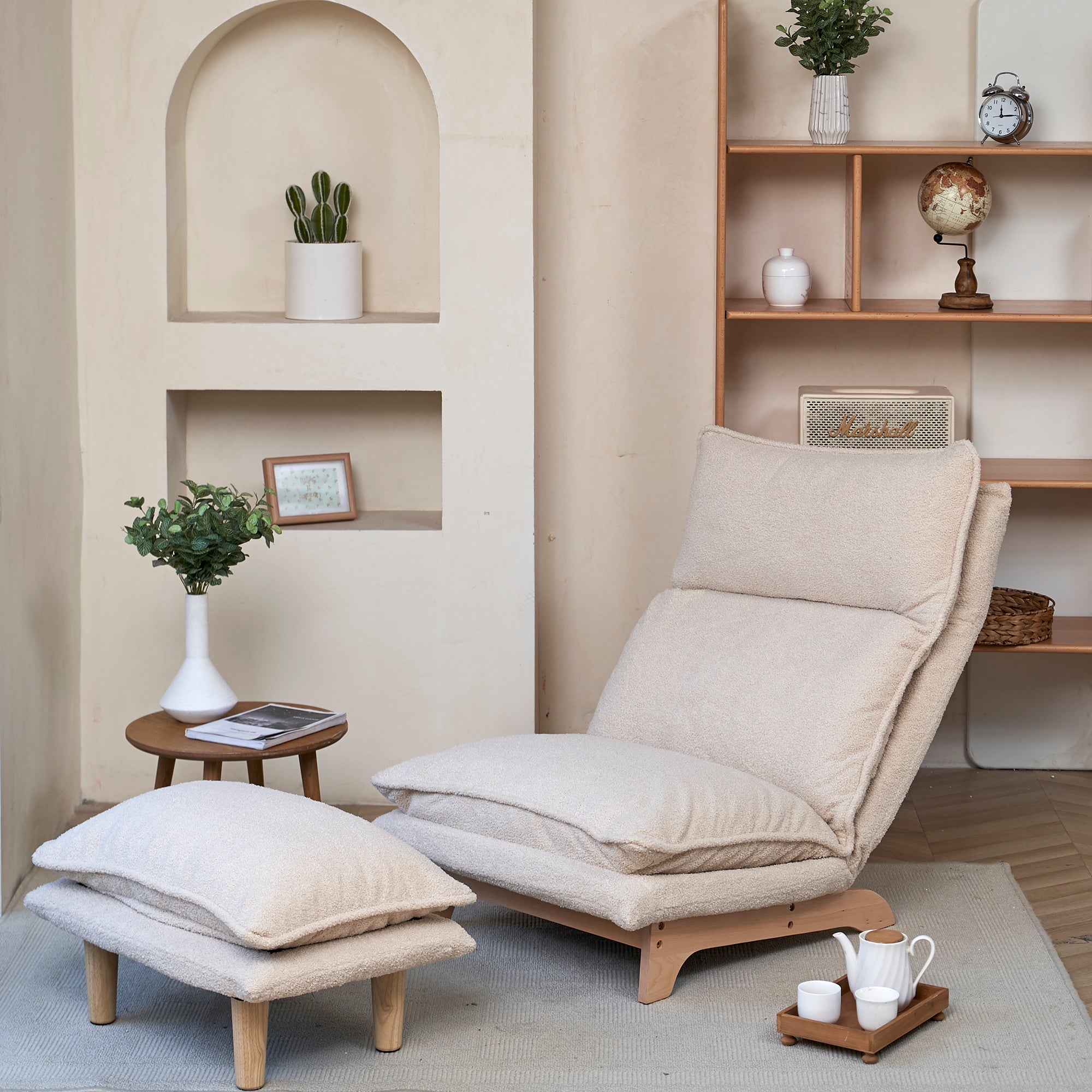 Sanem Beige Metal Folding Sofa Bed Chair with Adjustable Recline and Cotton Filling - MidinMod
