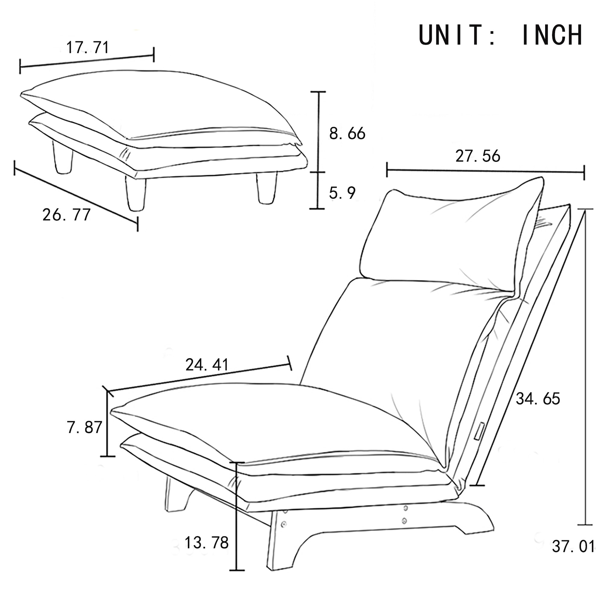 Sanem Beige Metal Folding Sofa Bed Chair with Adjustable Recline and Cotton Filling - MidinMod