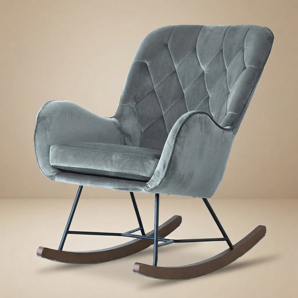 Sahara Gray Velvet Fabric Rocking Chair - MidinMod