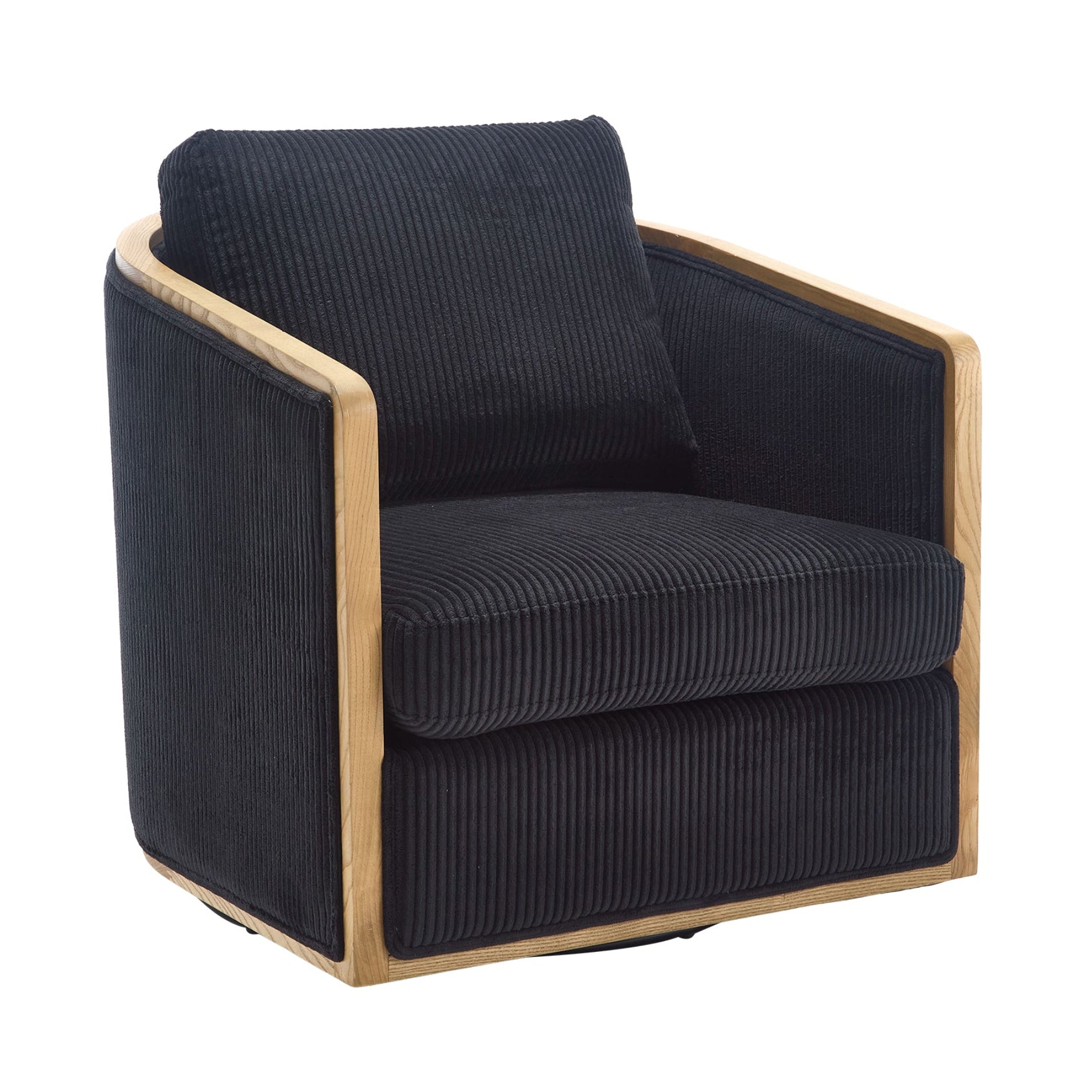 Schrazade Black Corduroy Swivel Barrel Chair with 360° Rotation and Foam Cushion - MidinMod