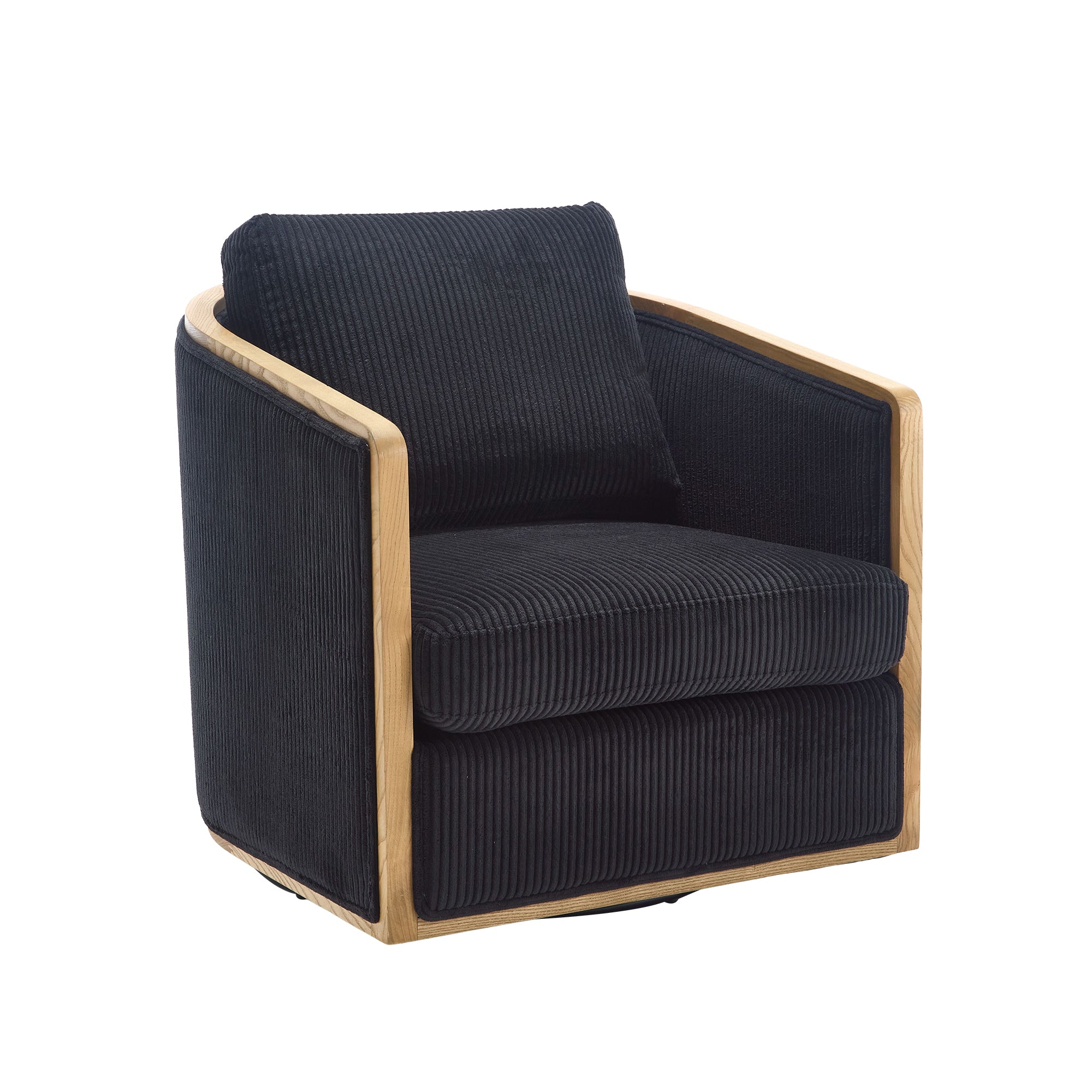 Schrazade Black Corduroy Swivel Barrel Chair with 360° Rotation and Foam Cushion - MidinMod