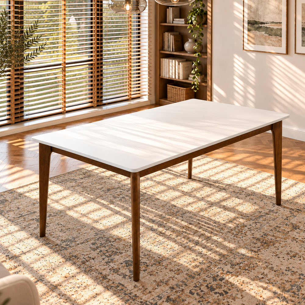 Selena 59-Inch Modern White & Walnut Solid Wood Dining Table | MidinMod