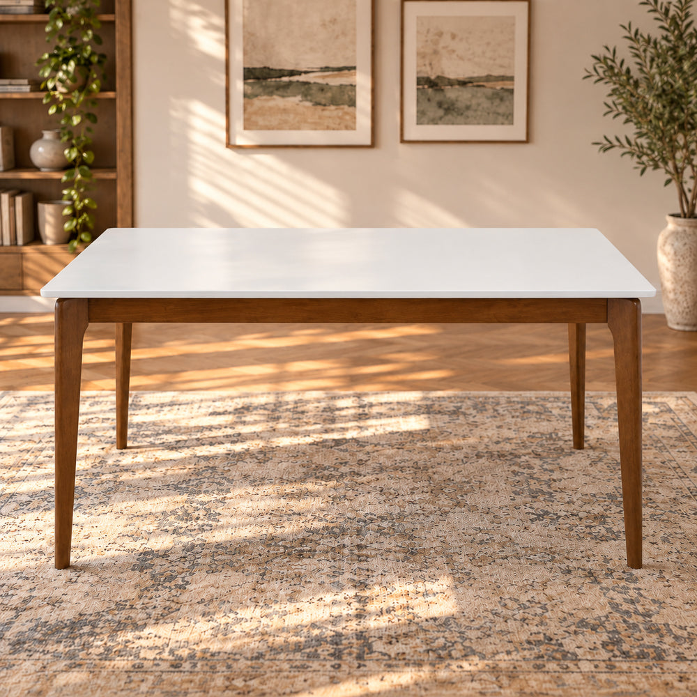 Selena 59-Inch Modern White & Walnut Solid Wood Dining Table | MidinMod