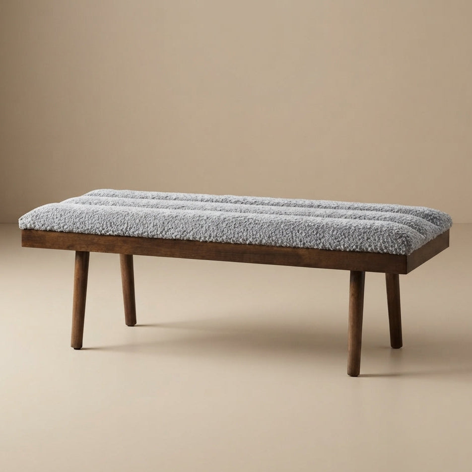 Serge Mid-Century Modern Light Grey Boucle Bench | MidinMod