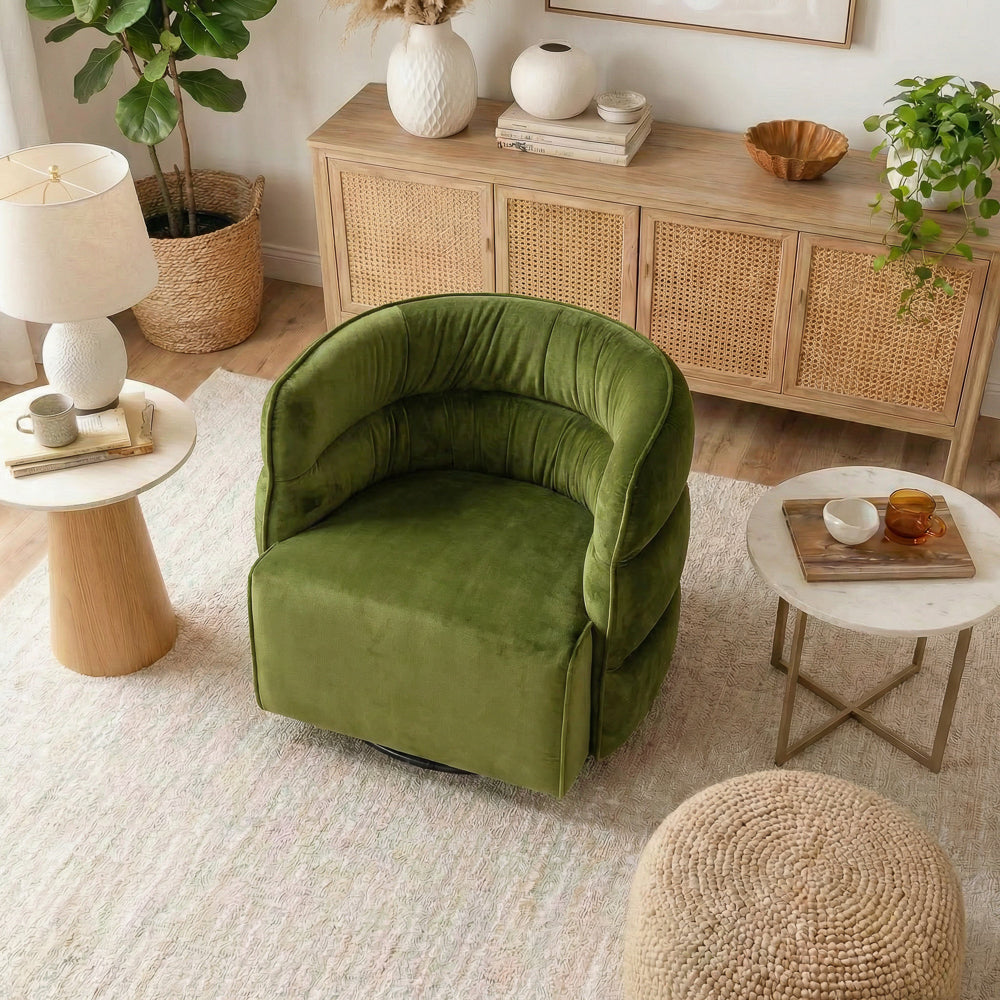 Shamrock Mid-Century Modern Green Velvet Swivel Chair | MidinMod