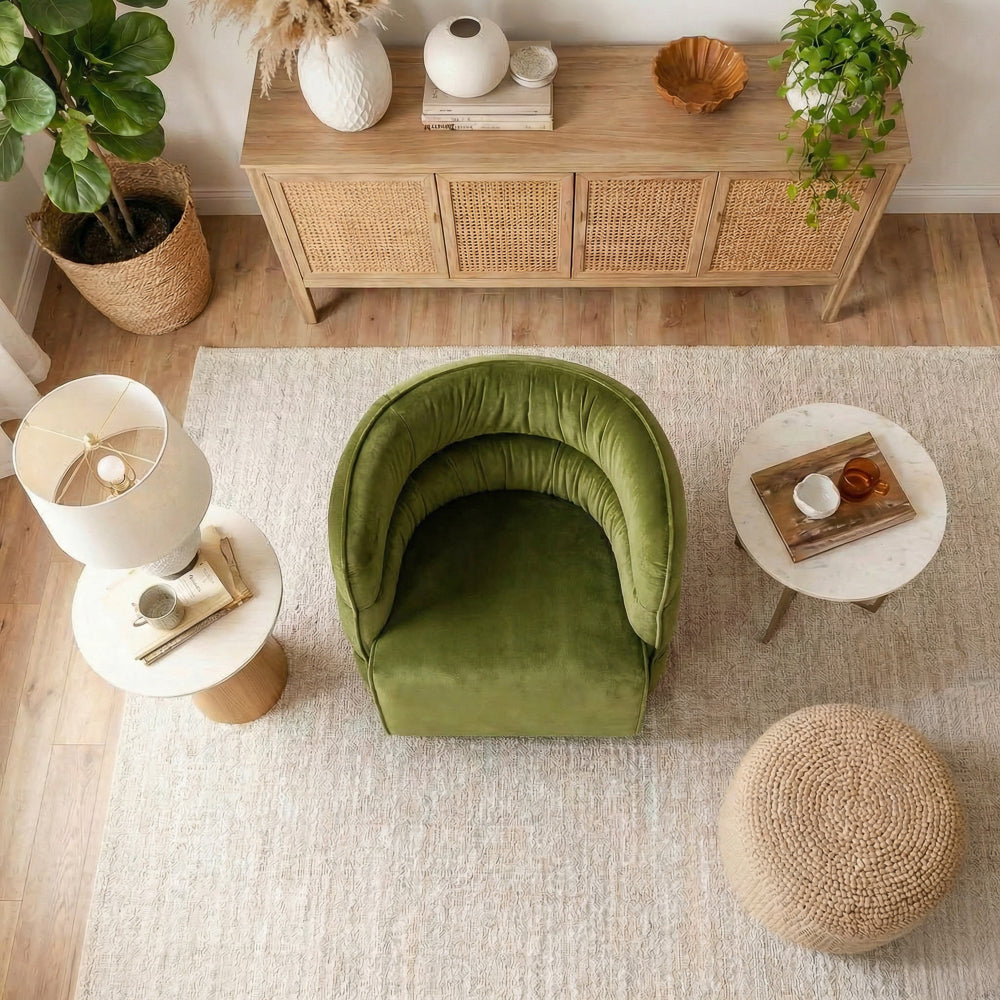 Shamrock Mid-Century Modern Green Velvet Swivel Chair | MidinMod