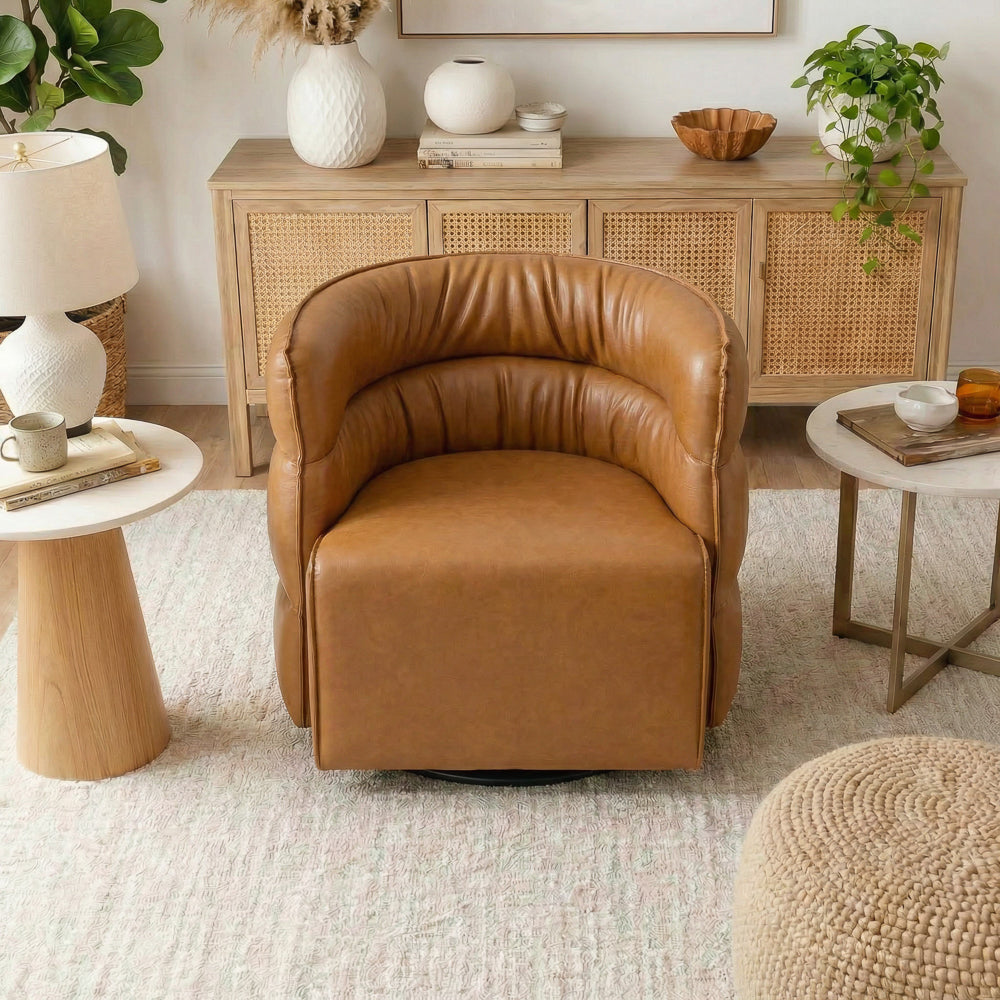 Shamrock Mid-Century Modern Swivel Chair - Tan Vegan Leather | MidinMod