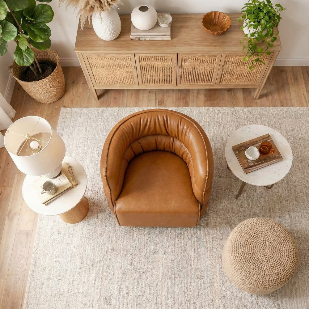 Shamrock Mid-Century Modern Swivel Chair - Tan Vegan Leather | MidinMod