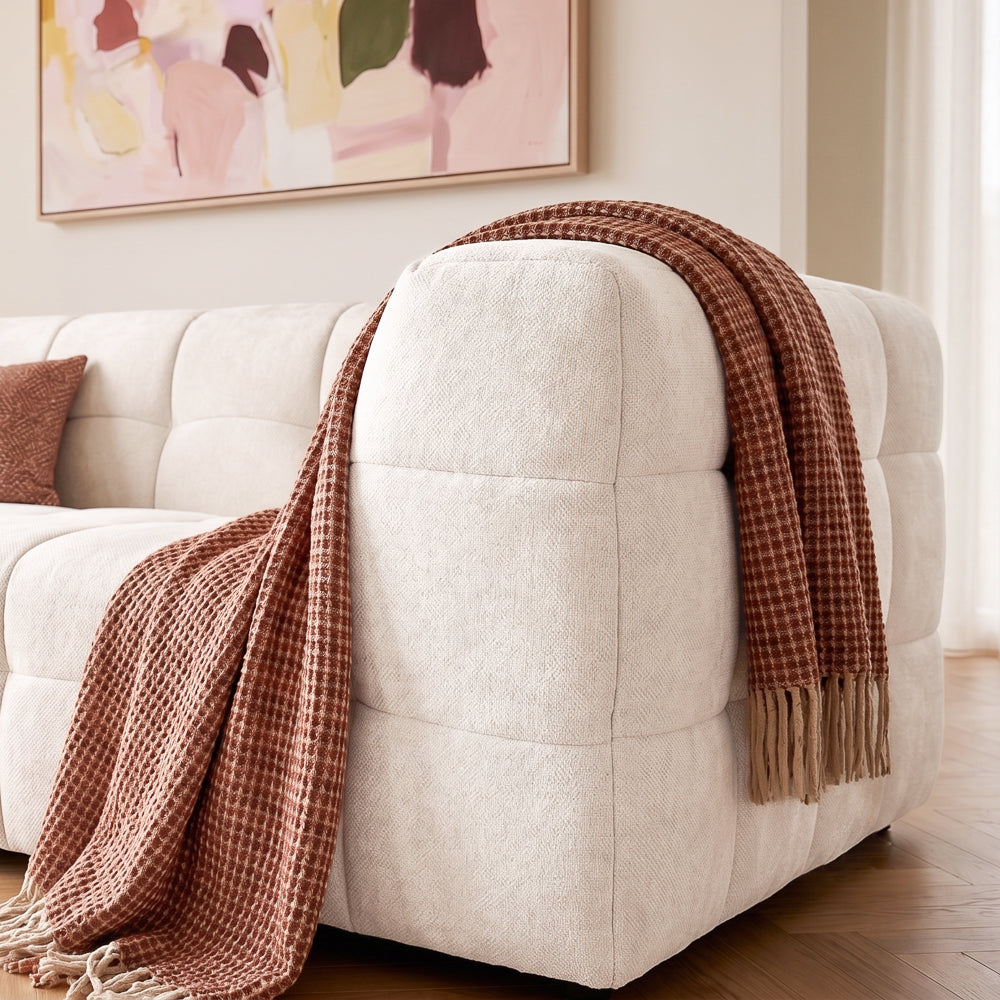 Tacoma Modern Beige Boucle Sofa with Biscuit Tufting & Wide Square Arms | MidinMod