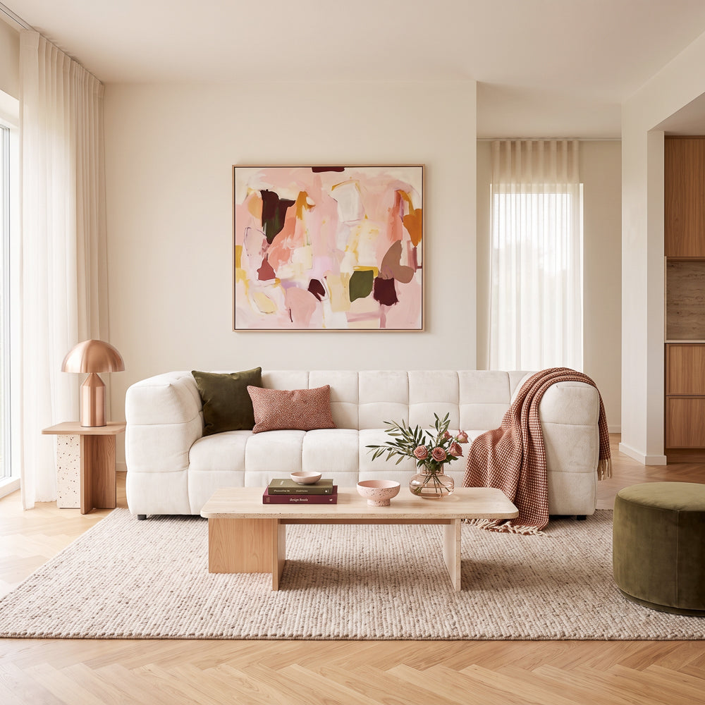 Tacoma Modern Beige Boucle Sofa with Biscuit Tufting & Wide Square Arms | MidinMod