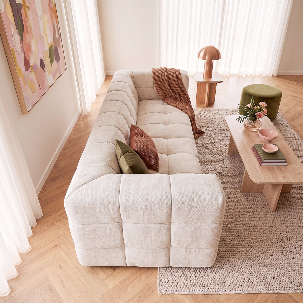 Tacoma Beige Boucle Sofa | Modern Biscuit Tufted Japandi Couch
