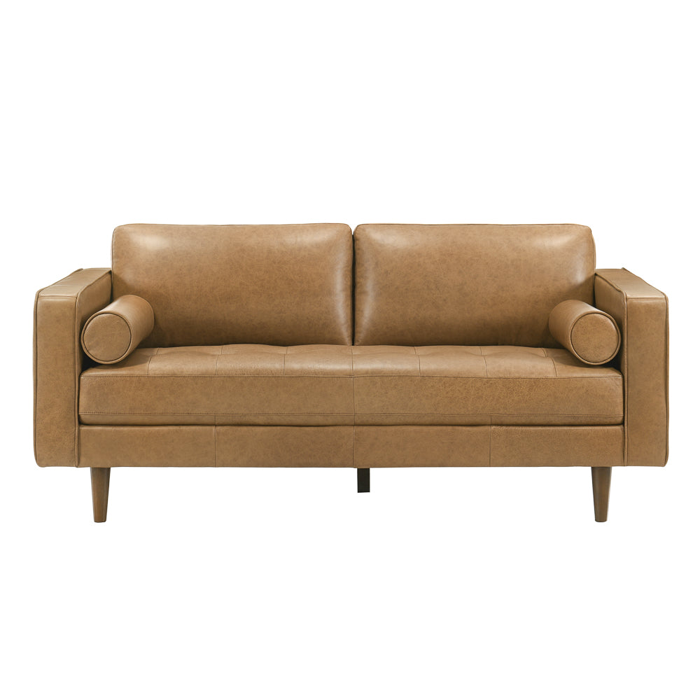 Tessa Mid-Century Modern Genuine Tan Leather Loveseat | Italian Craftsmanship | MidinMod