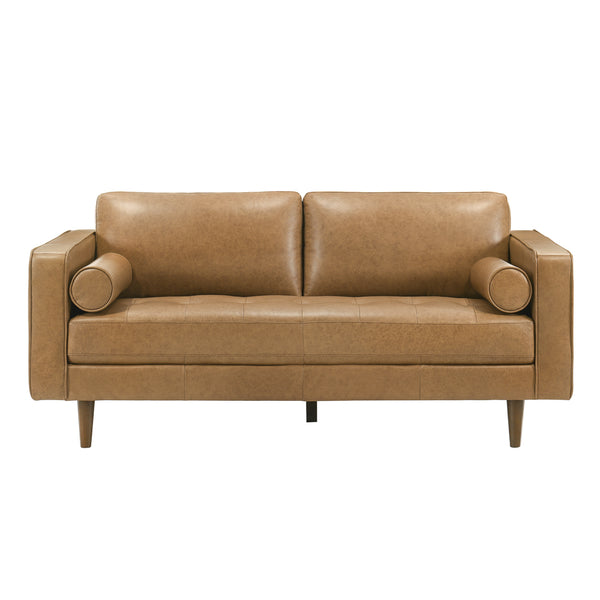 Tessa Genuine Tan Leather Loveseat | Mid-Century Modern 73