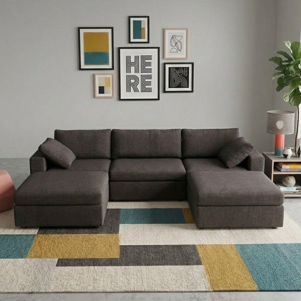 Texas Dark Gray Modern Modular 5-Piece Sofa With Two Ottoman | MidinMod