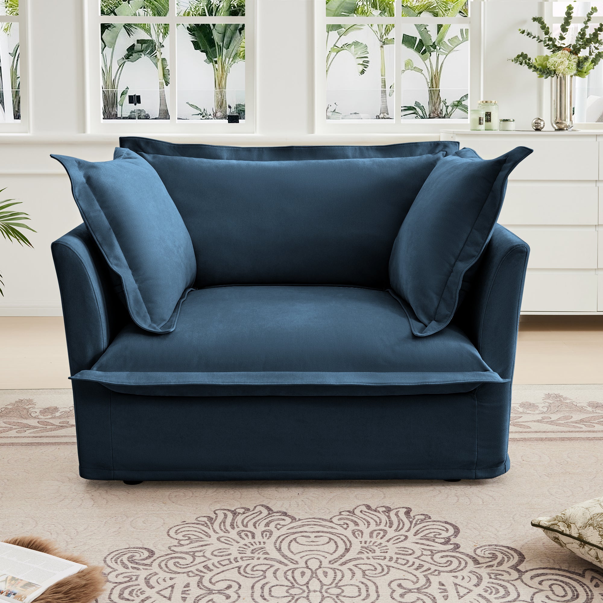 Ticova Modern Blue Chenille Accent Chair with Deep Cushion and High Back - MidinMod