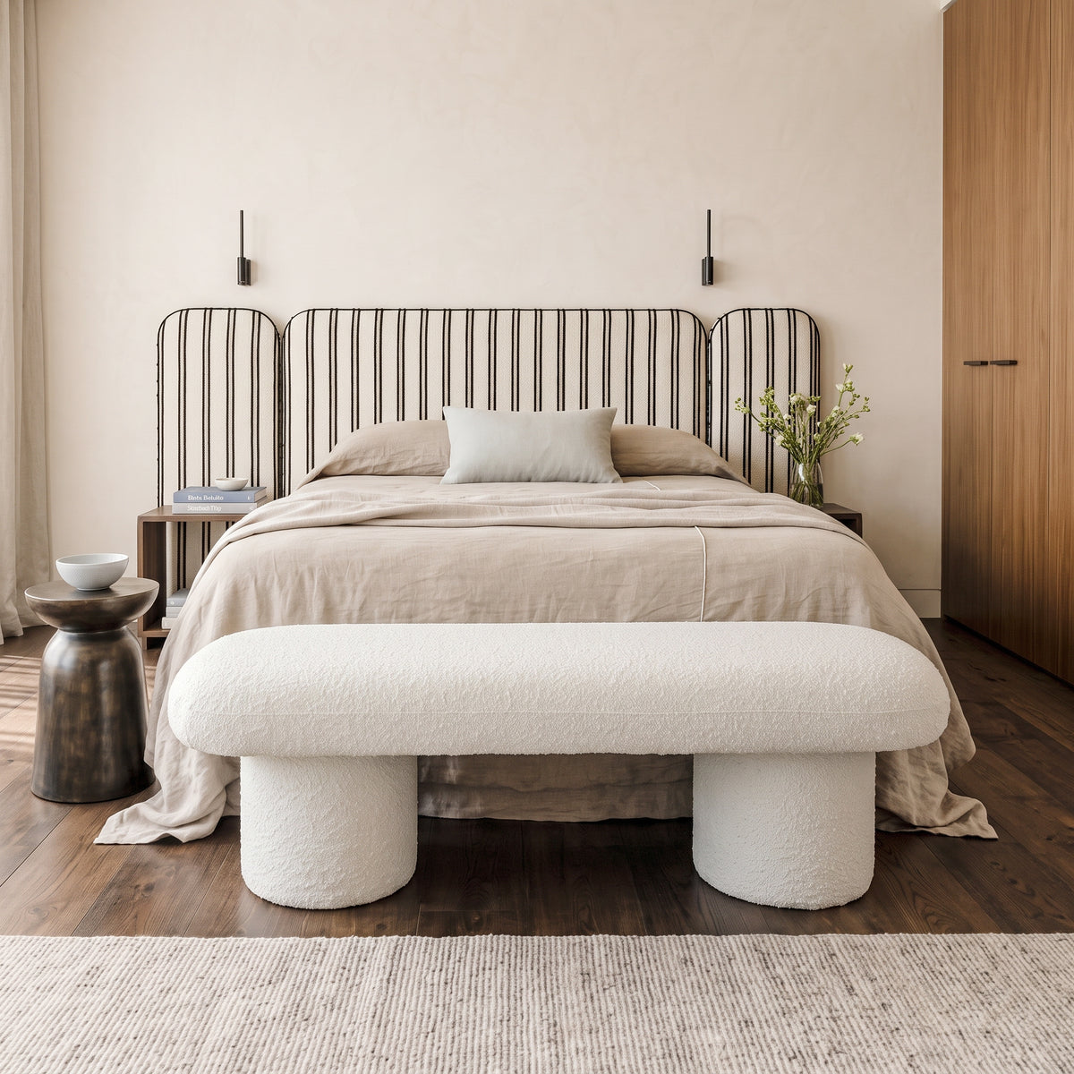 Tulia Modern Japandi Ivory Boucle Bench | MidinMod