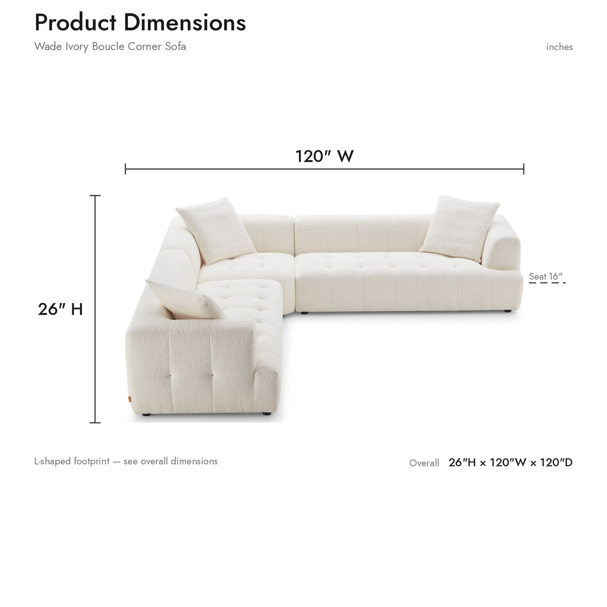 Wade Mid-Century Modern Ivory Boucle Corner Sectional Sofa | MidinMod