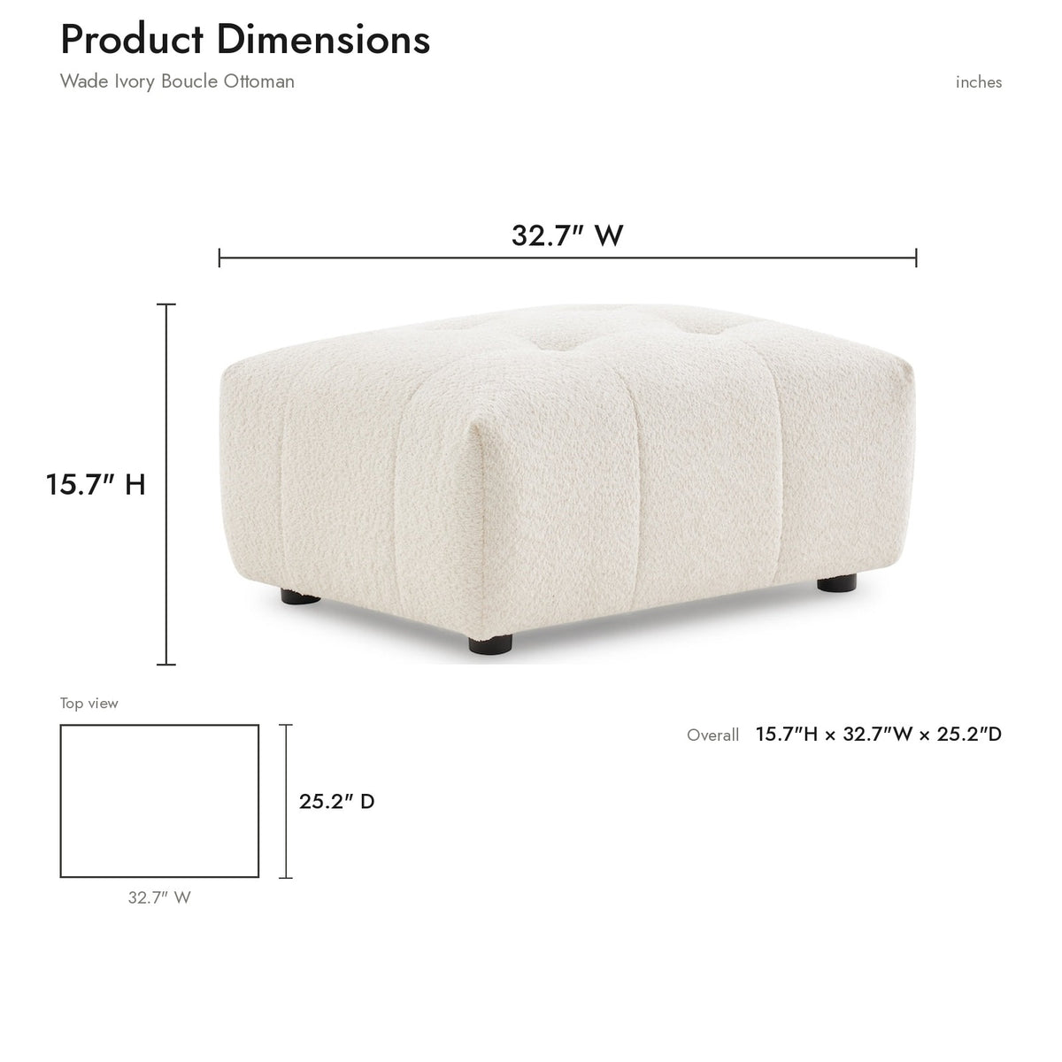 Wade Scandinavian Ivory Boucle Ottoman | MidinMod