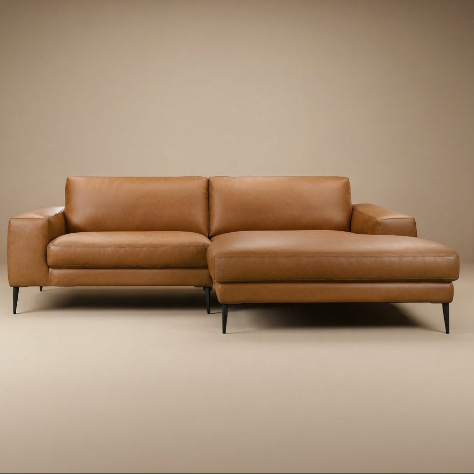 Walton Right-Facing Cognac Vegan Leather Sectional Sofa - MidinMod