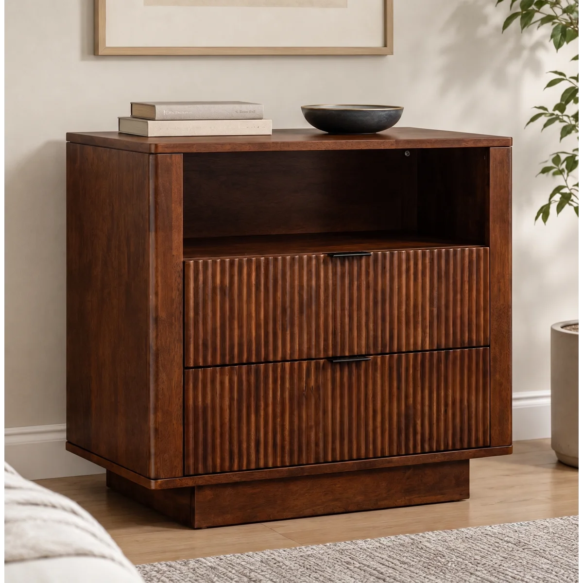 Webster 2 Drawers Solid Wood Nightstand in Walnut | MidinMod