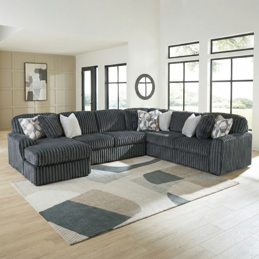 Midnight-Madness 4-Piece Sectional with Chaise - Gunmetal, Left-Arm Chaise