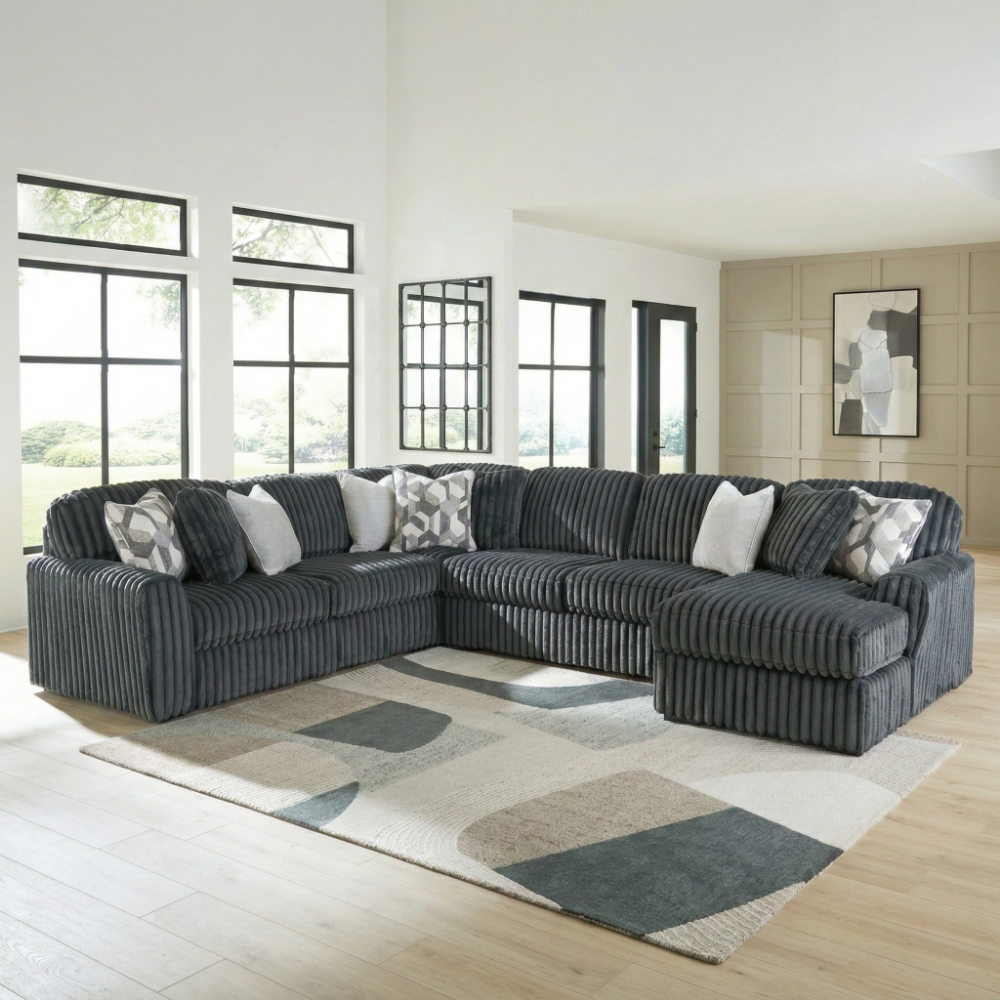Midnight-Madness 4-Piece Sectional with Right Chaise - Blue