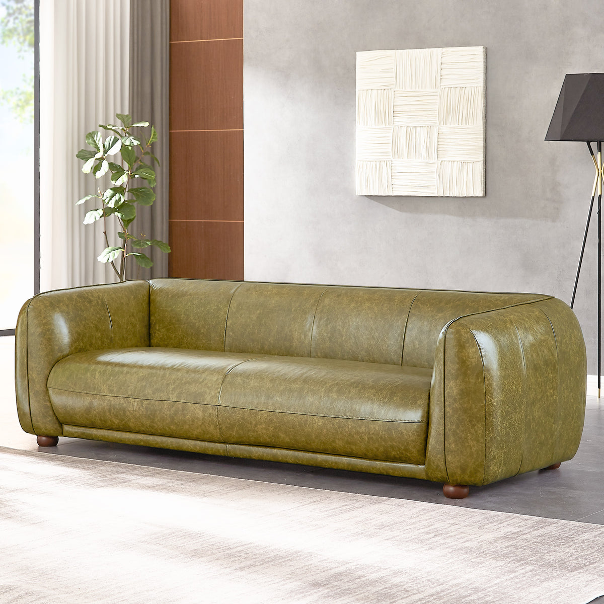 Miller Green Leather Sofa Couch