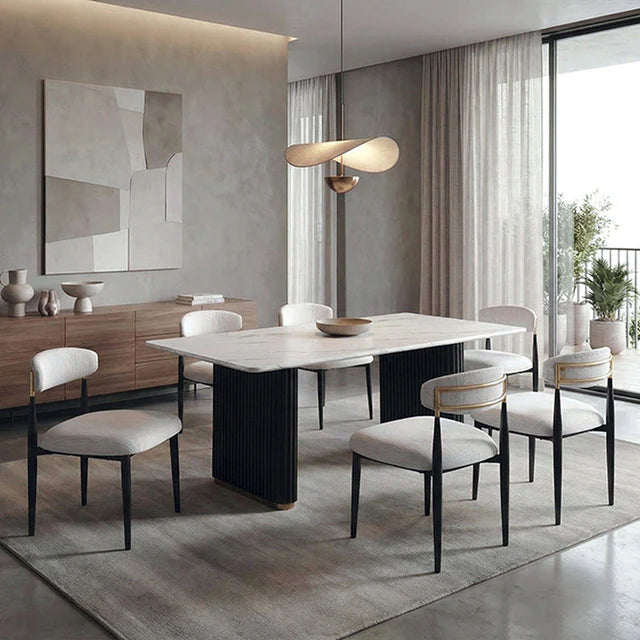 Minden Black and White Dining Table | Contemporary Rectangular Trestle Dining Table | MidinMod
