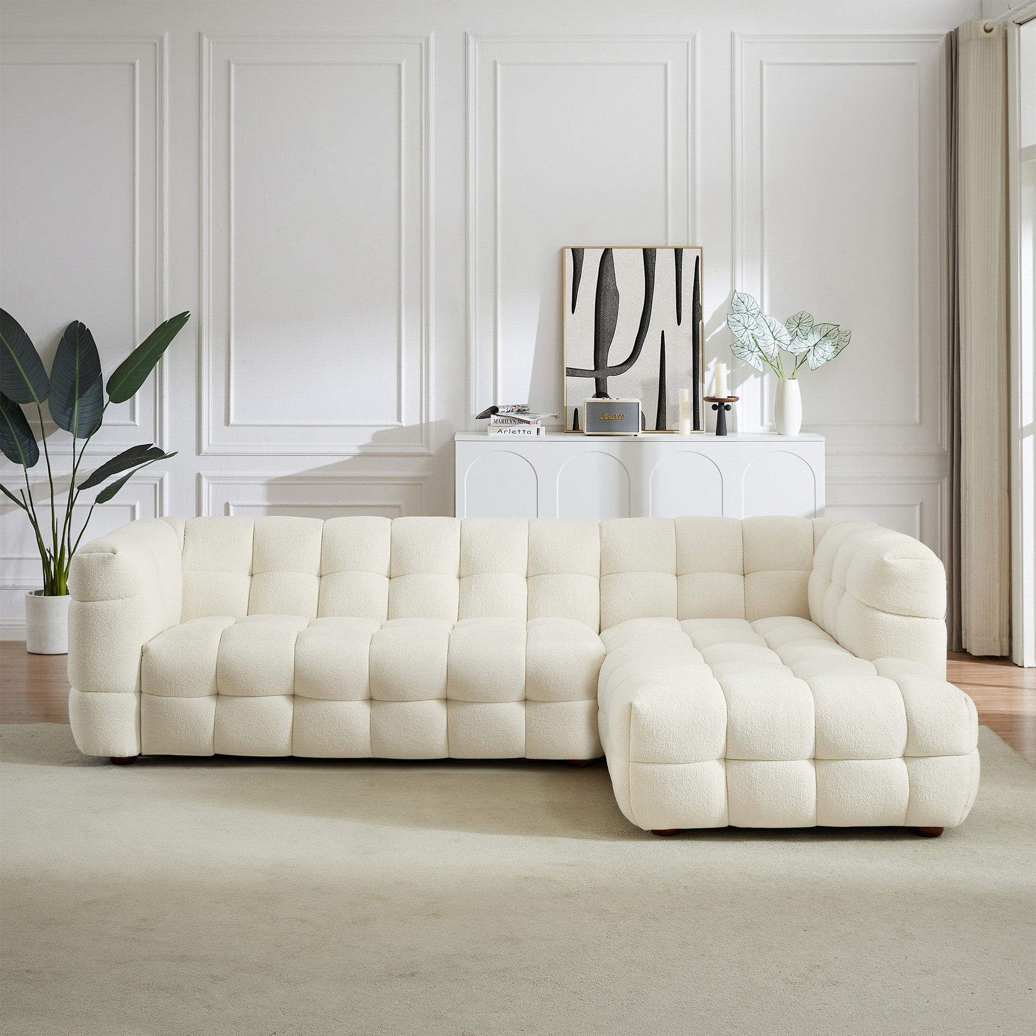 Mirage Sectional Right Cream Boucle Sofa - MidinMod