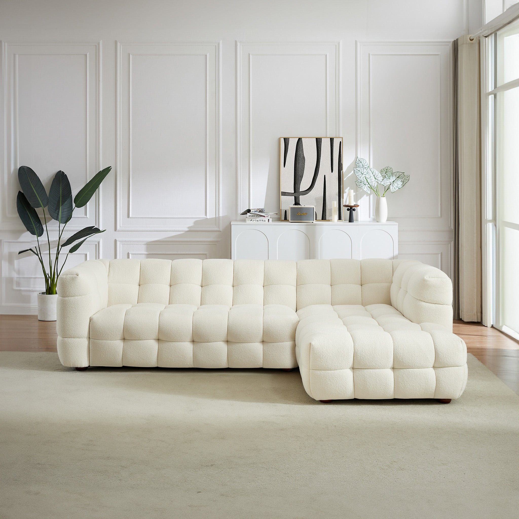 Mirage Sectional Right Cream Boucle Sofa - MidinMod