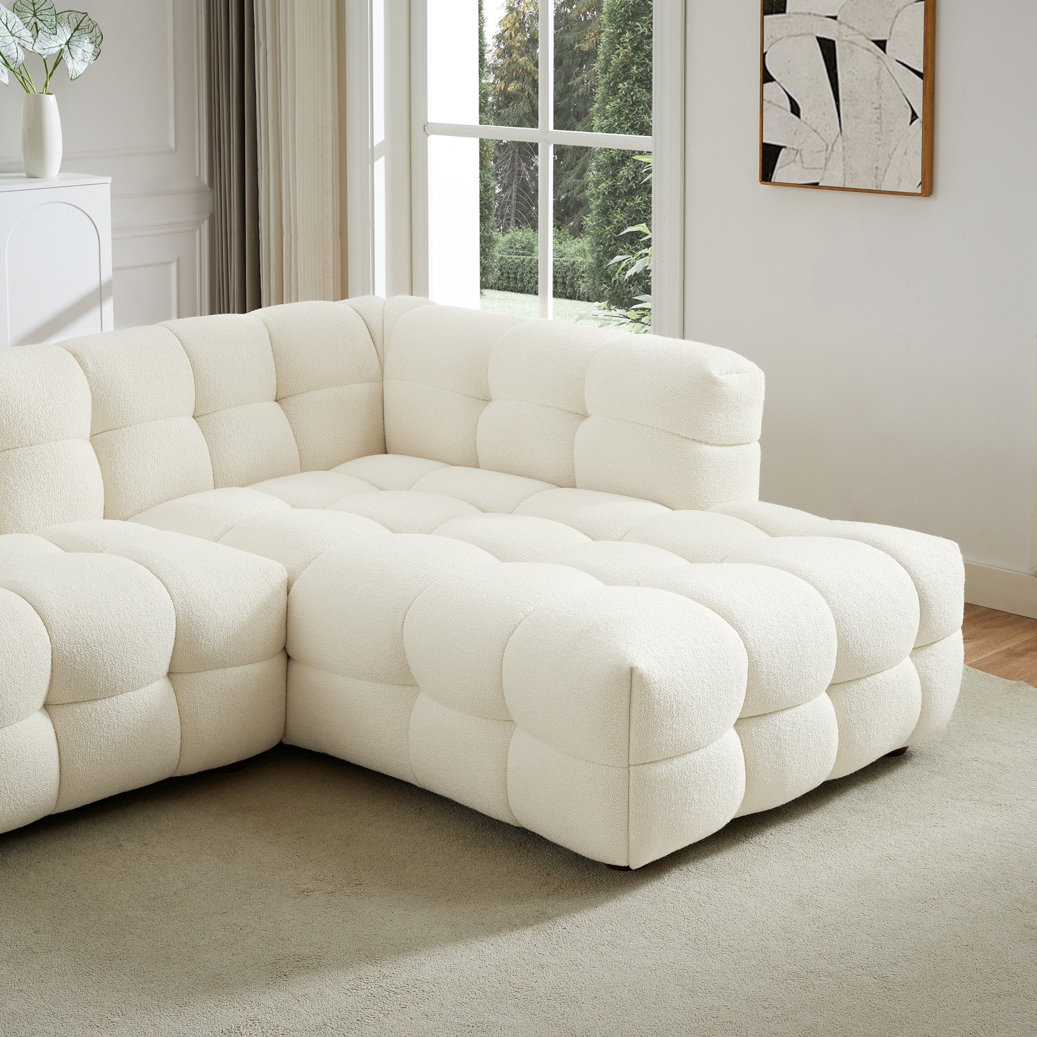 Mirage Sectional Right Cream Boucle Sofa - MidinMod