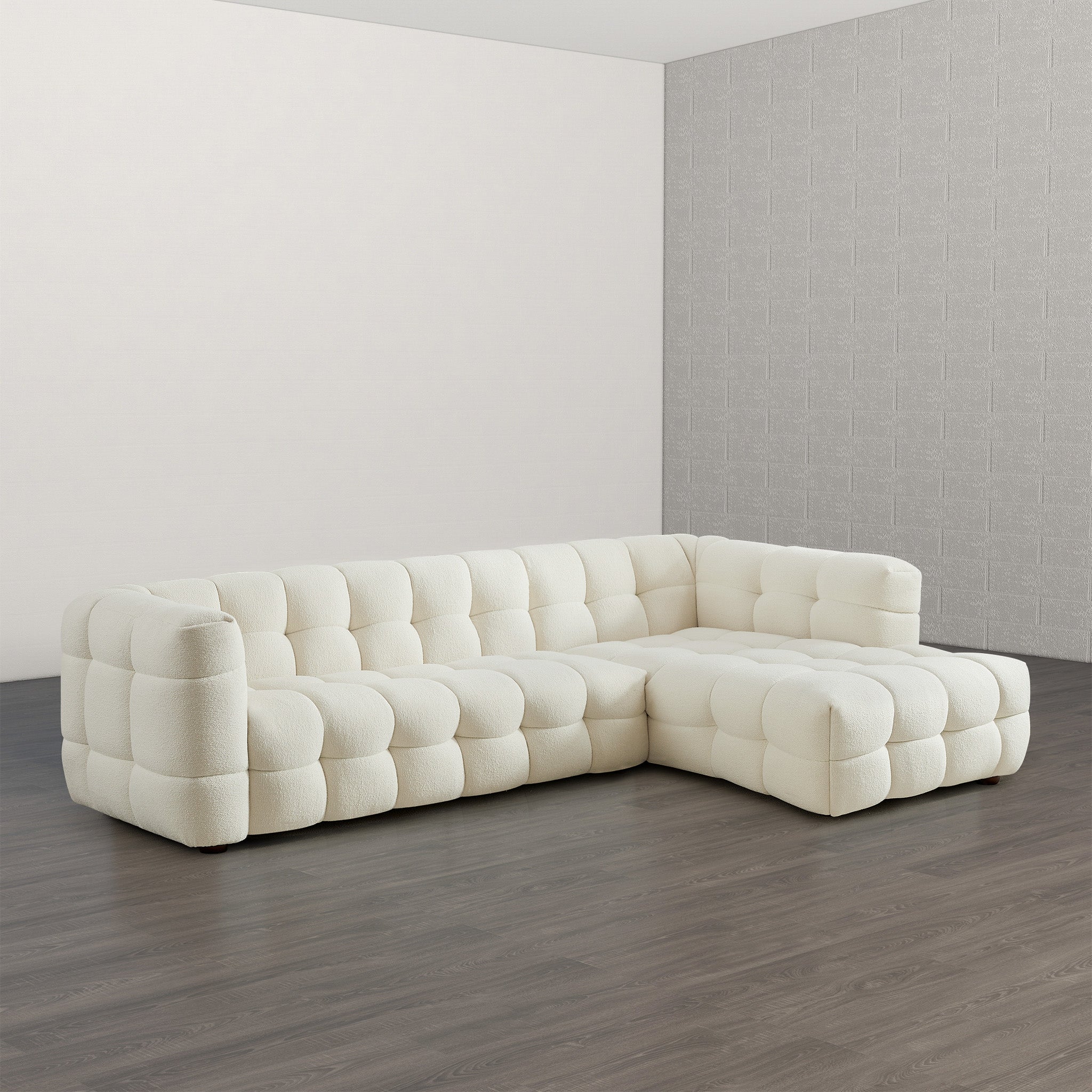 Mirage Sectional Right Cream Boucle Sofa - MidinMod