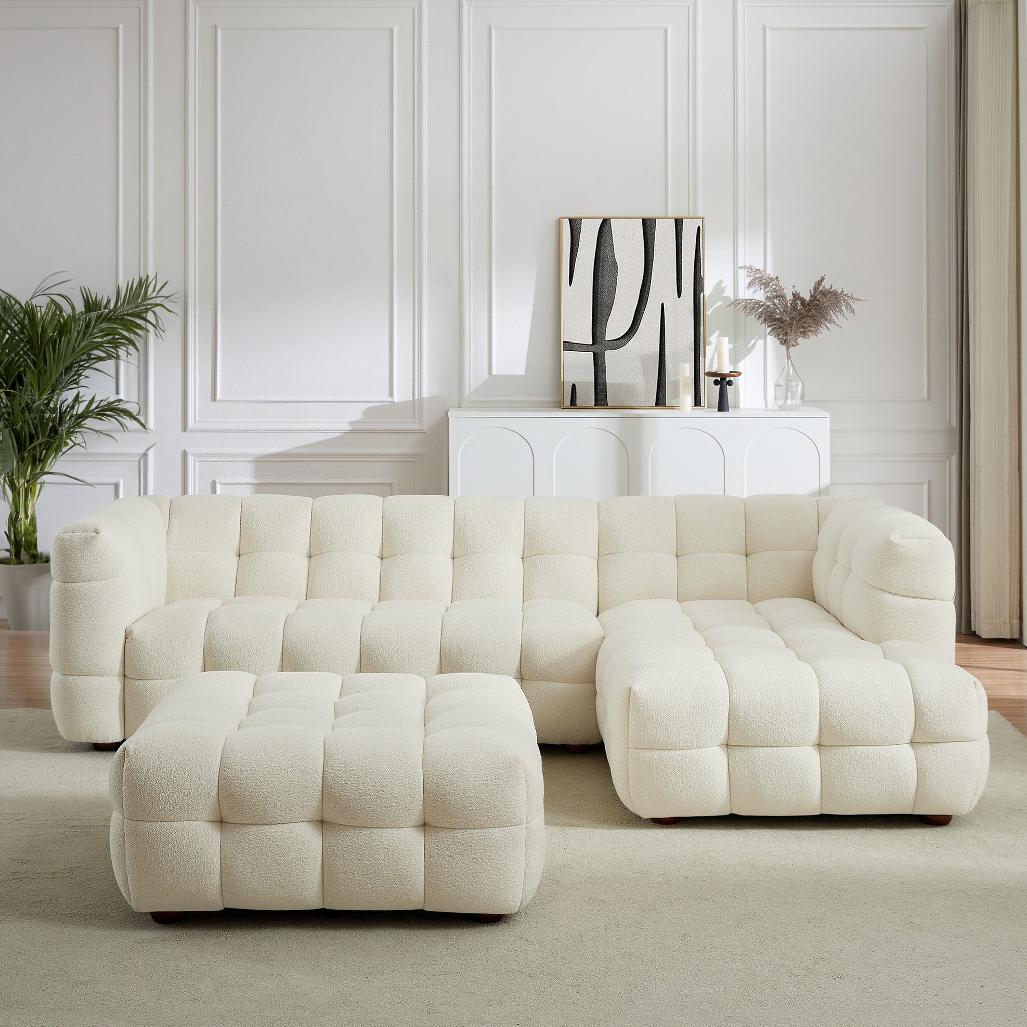 Mirage Cream Boucle Ottoman - MidinMod