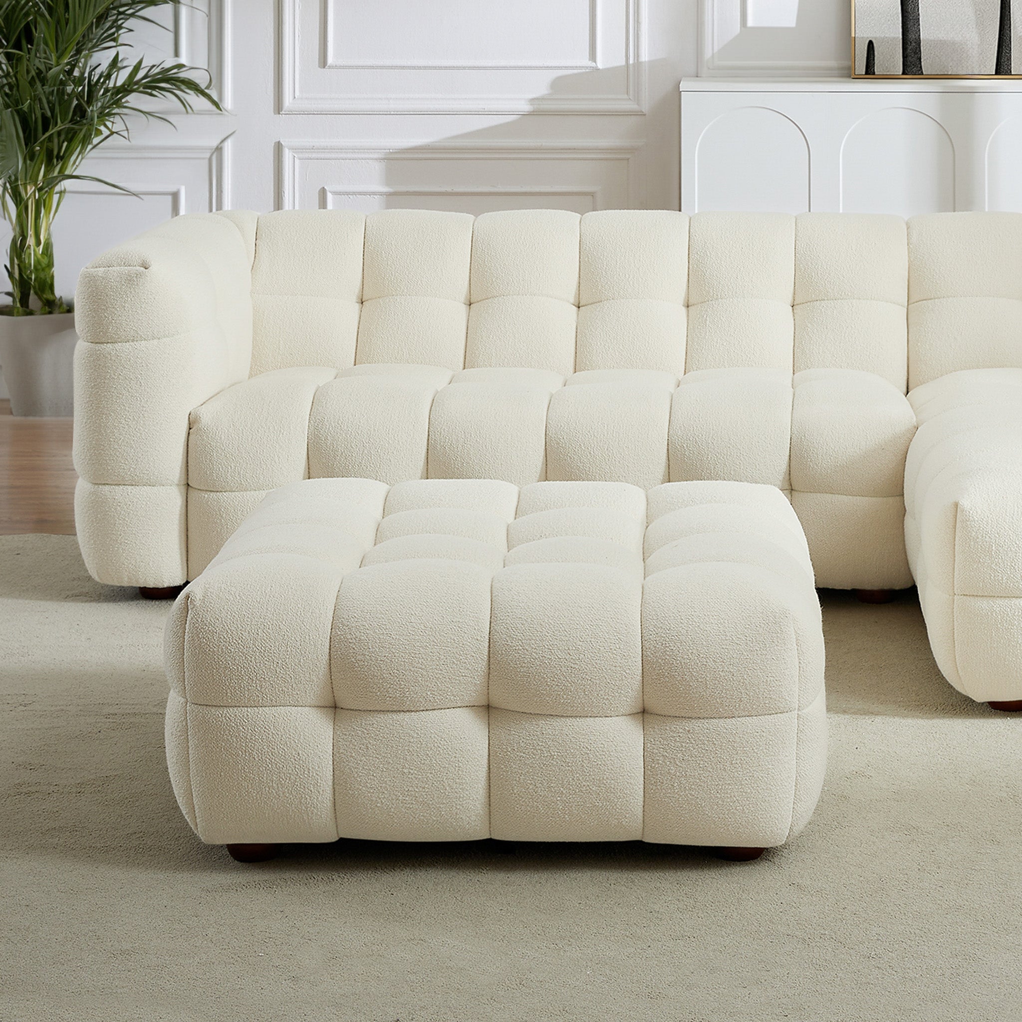 Mirage Cream Boucle Ottoman - MidinMod