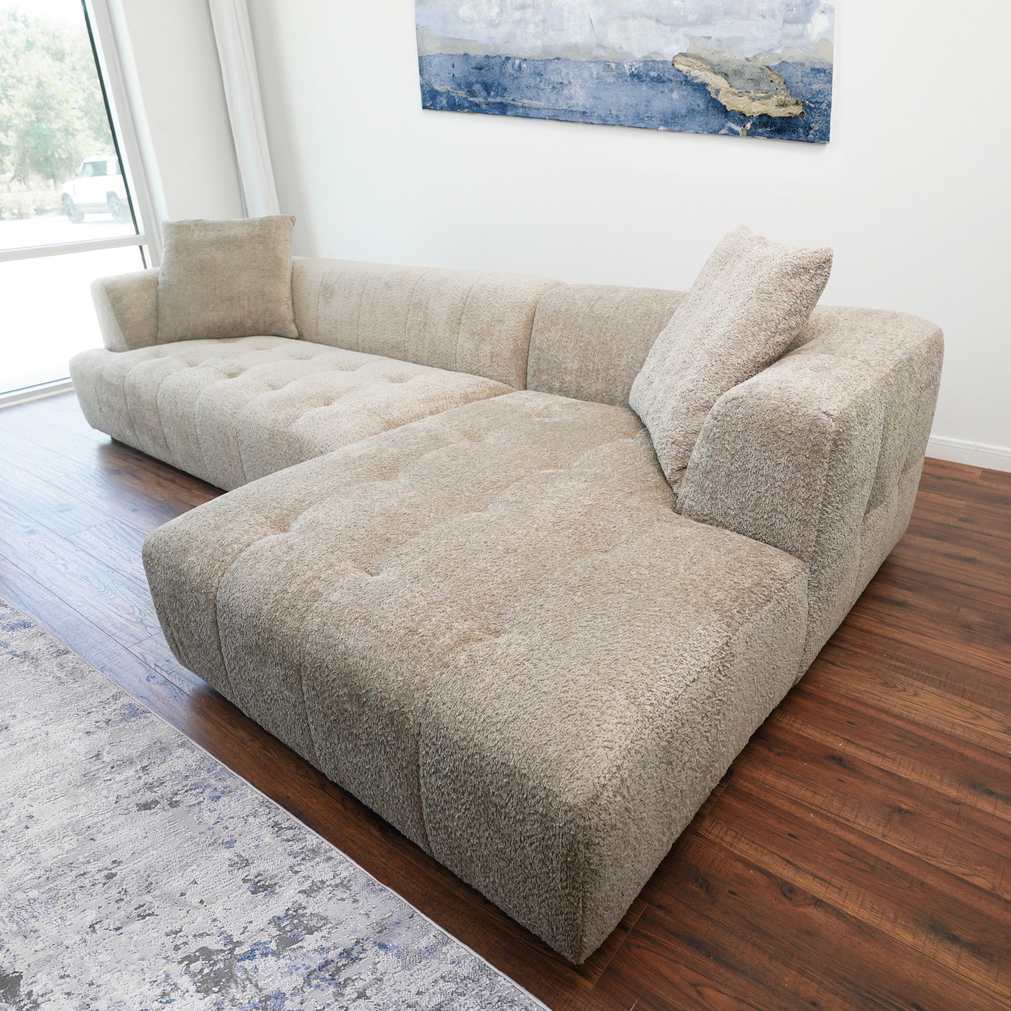 Wade Mocha Boucle L-Shaped Right Sectional Sofa - MidinMod