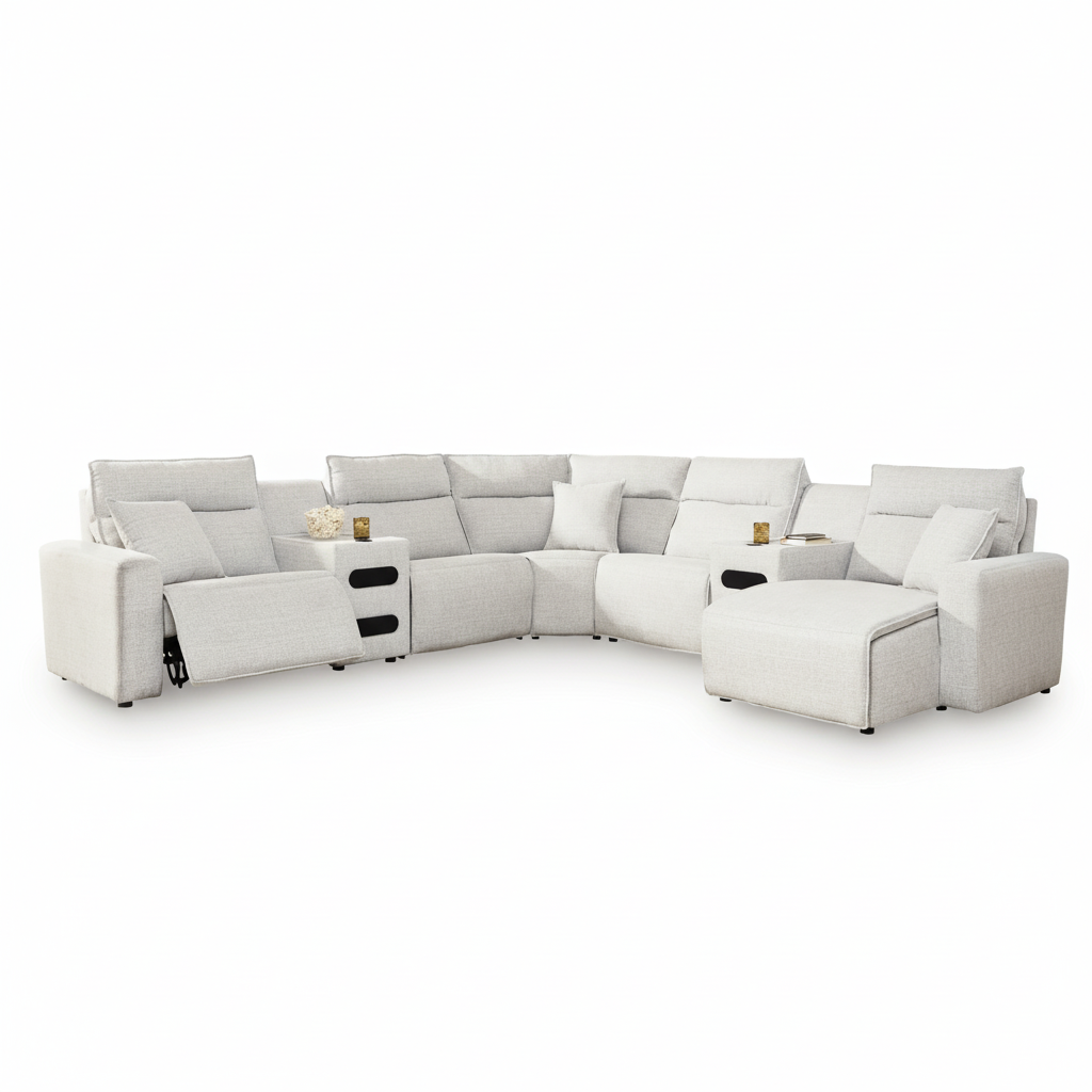 Modmax II 7-Piece Power Reclining Sectional | Modern Entertainment Hub with Performance Fabric | MidinMod