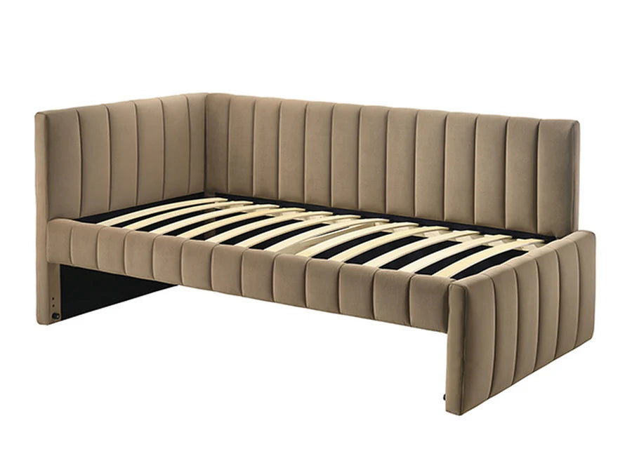 Nardi Brown Twin Daybed with Trundle | Contemporary Velvet-Like Upholstered Daybed | MidinMod