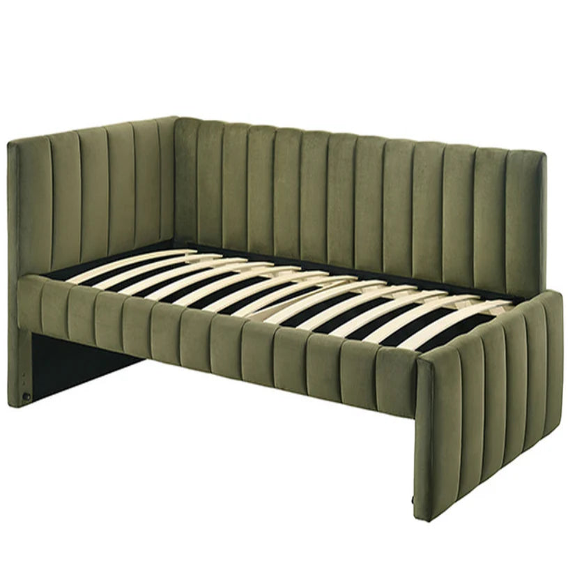 Nardi Olive Green Twin Daybed with Trundle | Contemporary Velvet-Like Upholstered Daybed | MidinMod
