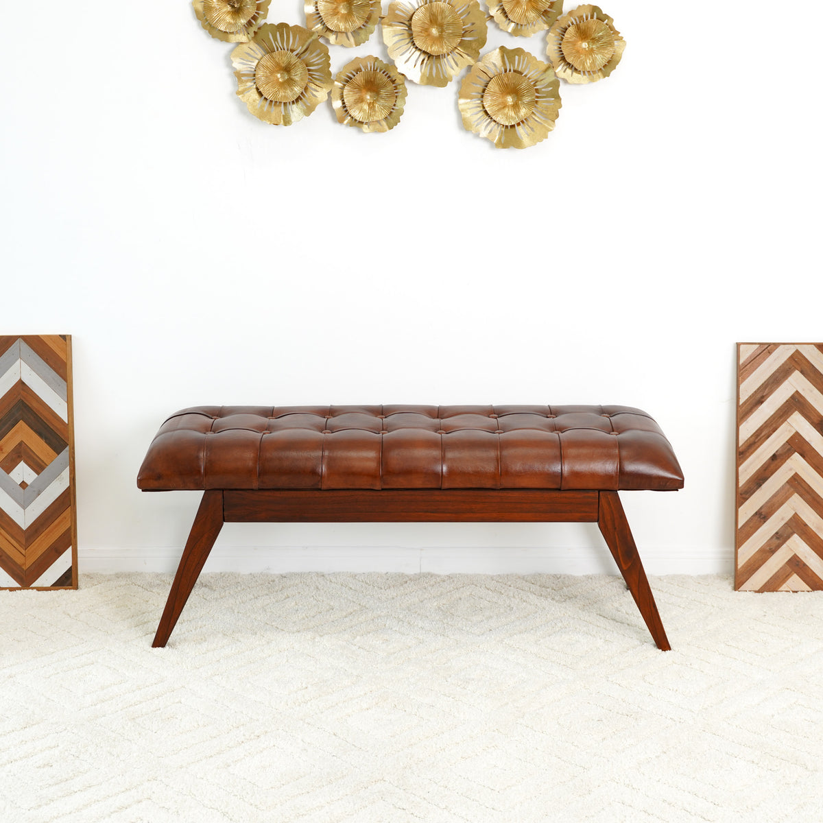 Niles Cognac Leather Bench