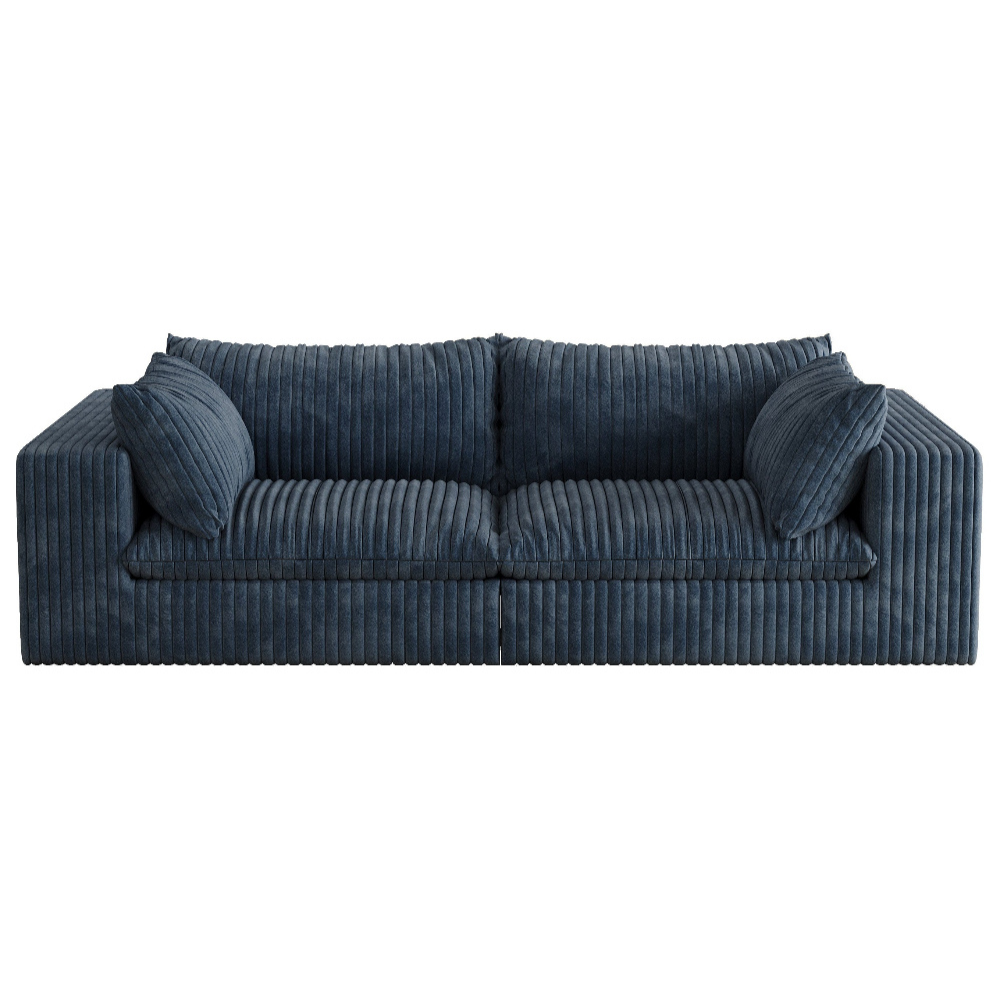 Norre Blue Modular Fabric Sofa with Feather-Filled Cushions and Sponge Support - MidinMod
