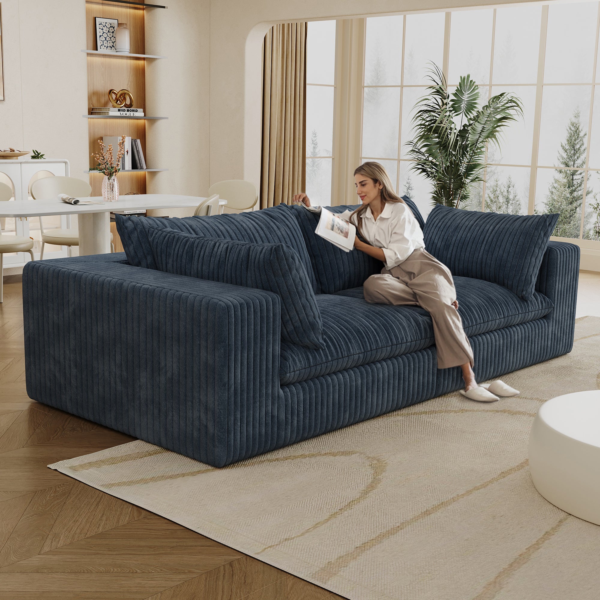 Norre Blue Modular Fabric Sofa with Feather-Filled Cushions and Sponge Support - MidinMod