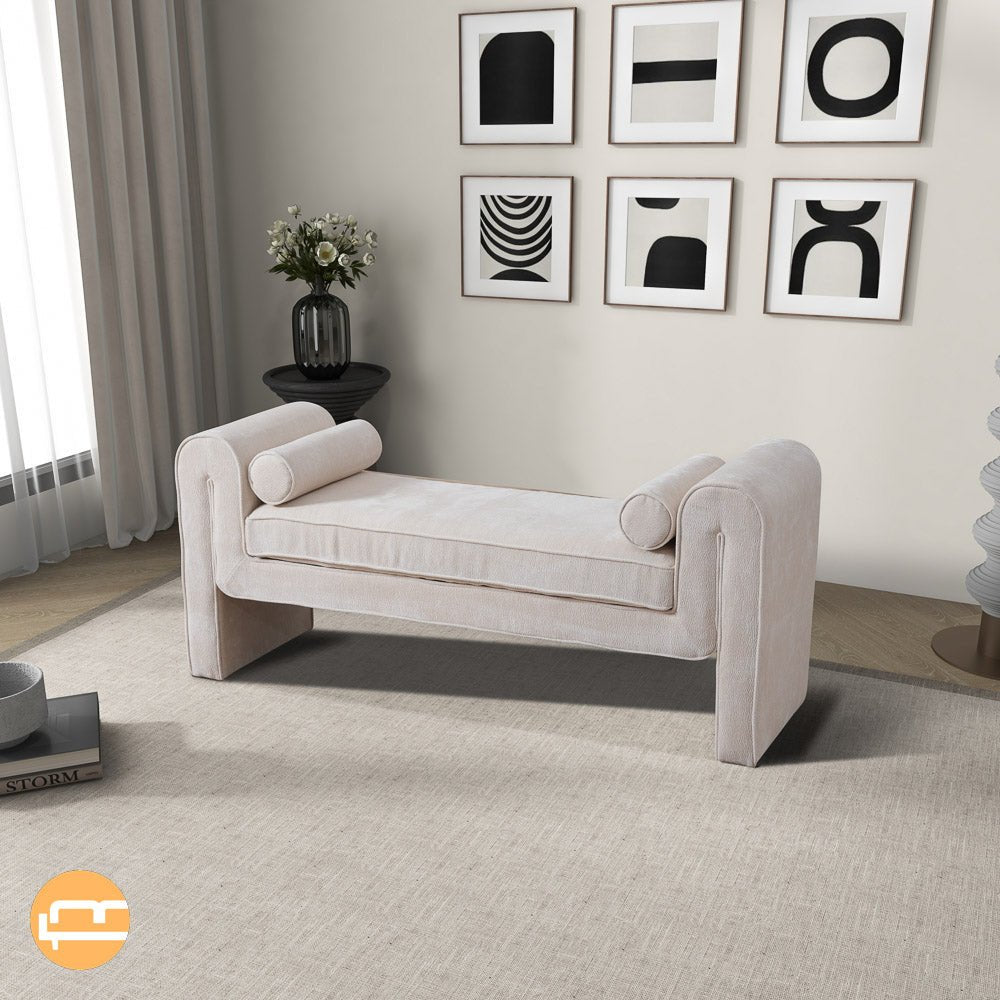 Northbrook Cream Chenille Bench - MidinMod