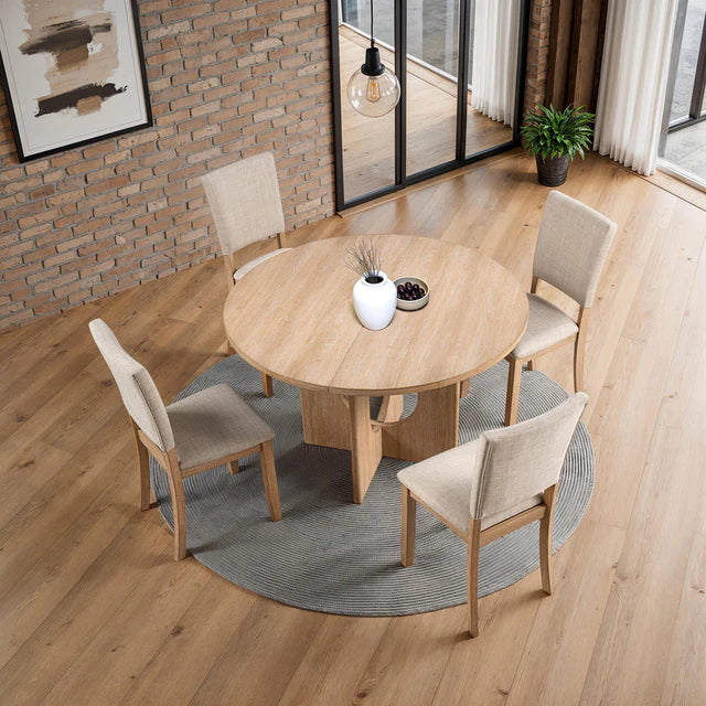 Oberto Natural Round Dining Table | Modern Pedestal Wooden Dining Table | MidinMod